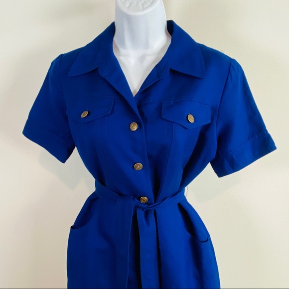 Cobalt Blue Belted Button Down Sheath Dress by Kasper Size 4 - Picture 5 of 14